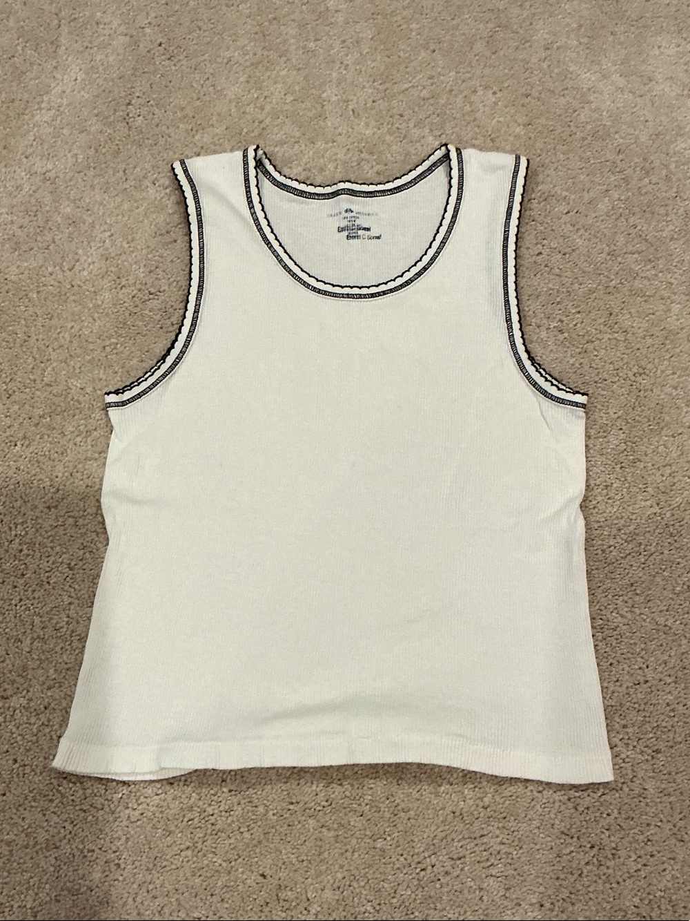 Brandy Melville White Ribbed Tank with Black Trim Detail